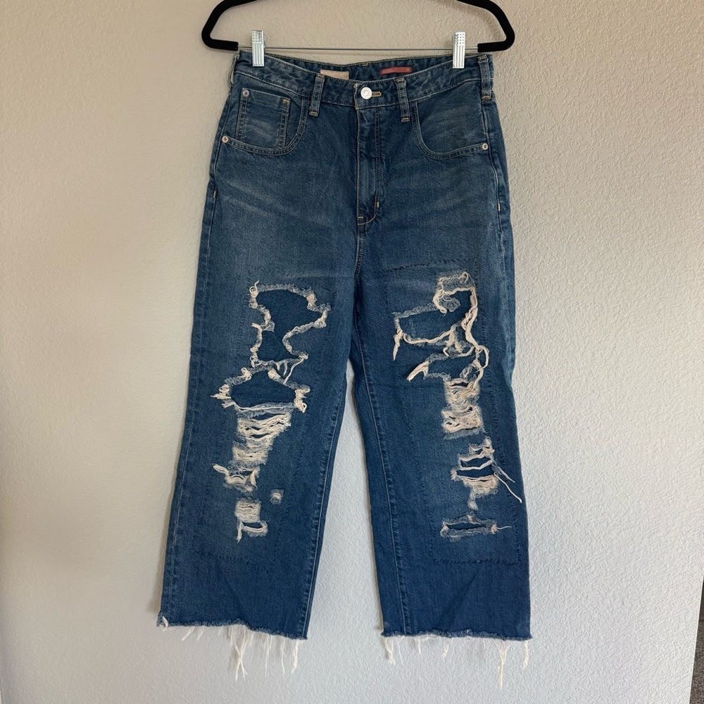 Pilcro Anthropologie Straight Leg Denim Jean Pant Distressed Boho Women’s 28 Raw